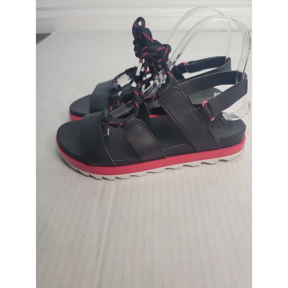 Sorel Sandals Womens SZ 7.5 Roaming Lace Leather Black Punch Pink - Picture 1 of 9